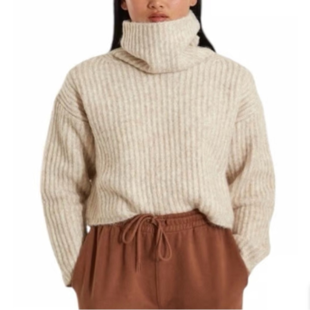 52. Thakoon Cropped Ribbed Turtleneck Sweater in Oatmeal, size Small.